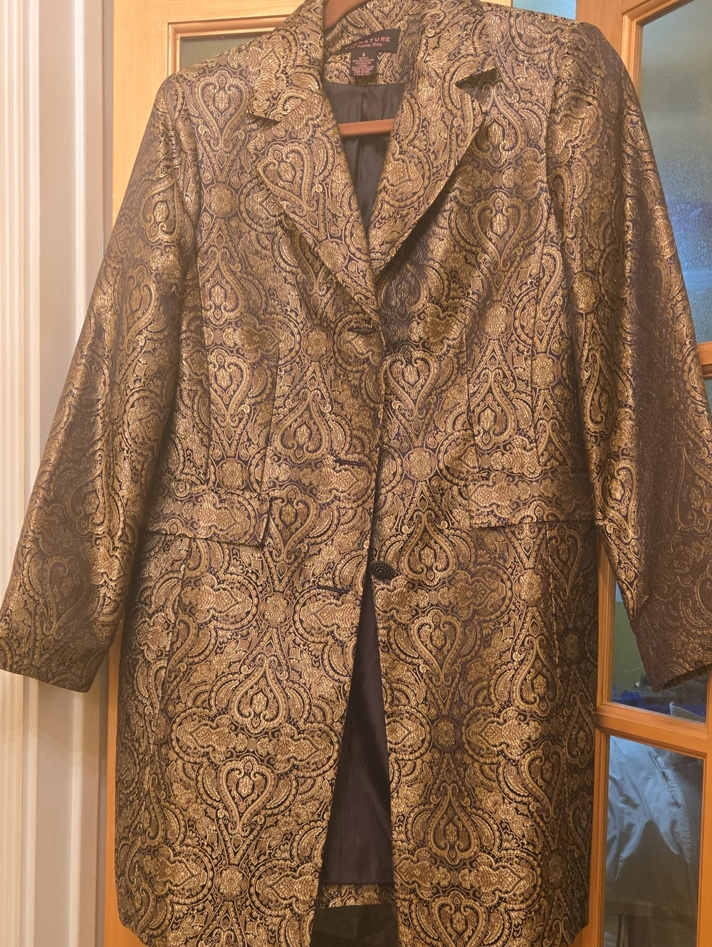 Robbie Bee Gold Paisley Brocade Dress Coat